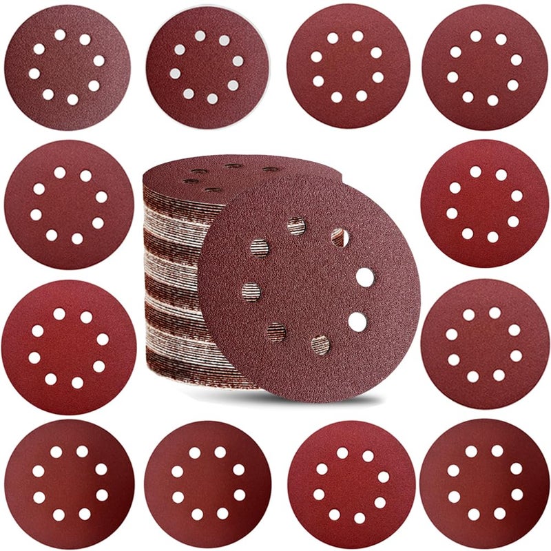 OUKEYA 110pcs 5 Inch 8-Hole Sanding Discs Hook and Loop Sandpaper Discs 60 80 120 220 320 400 600 800 1000 1500 2000 Grits Sandpaper for Random Orbital Sander - Image 1